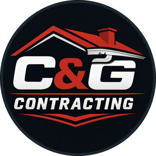 C&G Contracting logo: red-roofed house with gutter and downspout